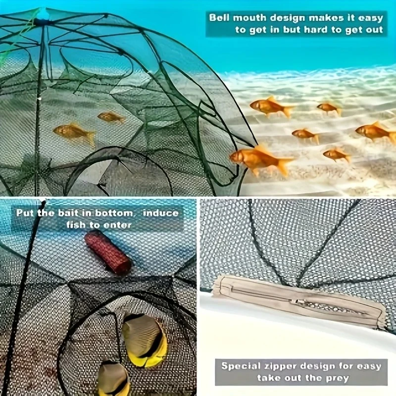 Folded Portable 6/8/16/20 Hole Automatic Fishing Shrimp Trap Fishing Net Fish Shrimp Minnow Crab Baits Cast Mesh Trap Nets Tool