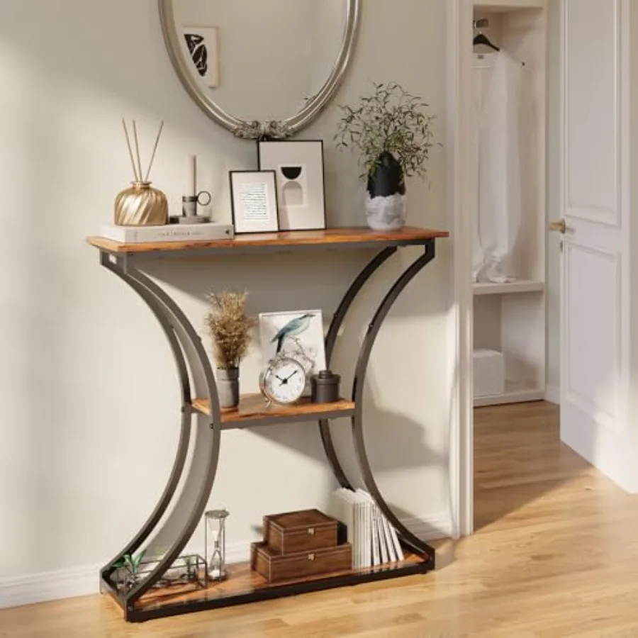 

Narrow Console Table for Entryway Industrial 3-Tier Sofa Table Behind Couch 29.5" Height TV Stand with Storage Shelves for Livi