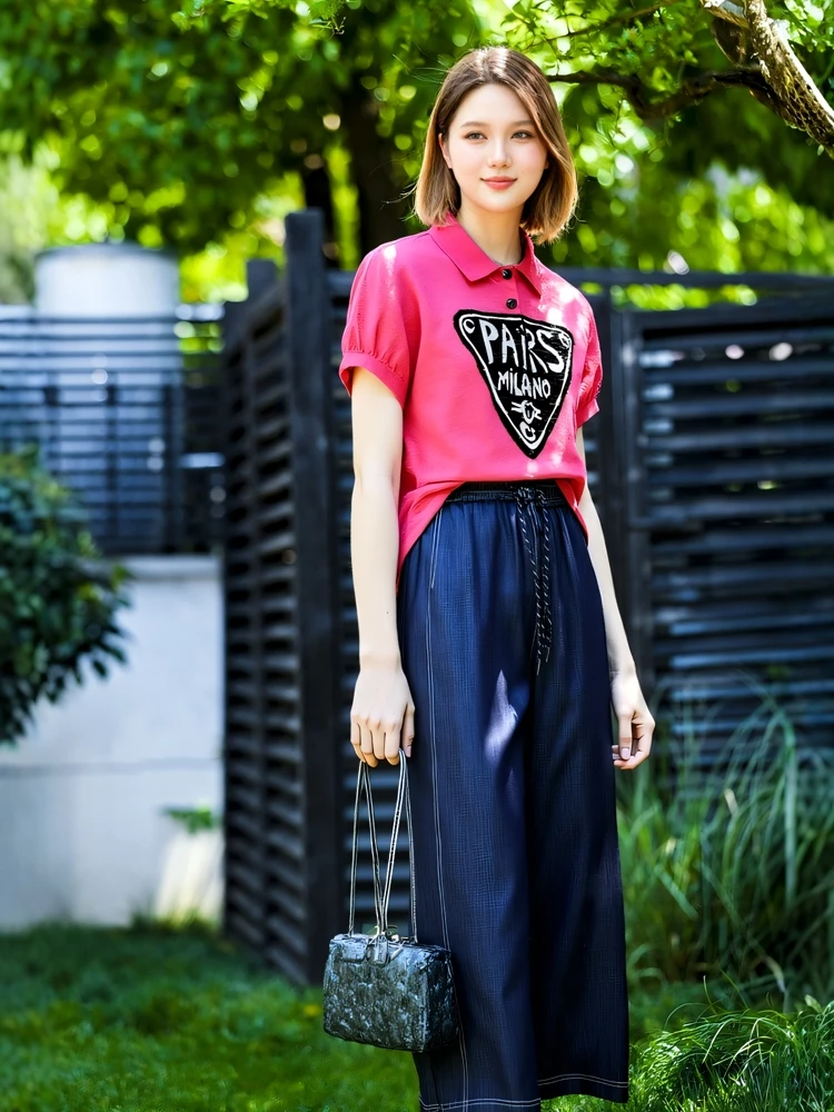 

April 9th plus Size Women's T-Shirt Cool Lightweight Collar Embroidered Top Three Colors Casual Style Long Sleeve Regula...