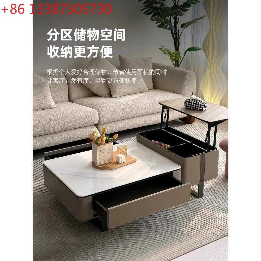 

Saddle leather minimalist rock slab coffee table TV cabinet combination modern minimalist light luxury