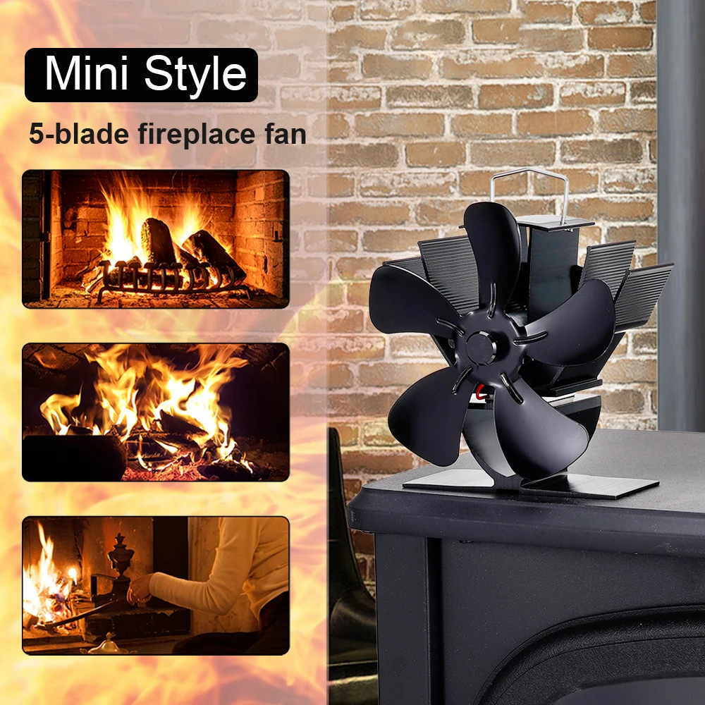 5 Blade Heat Powered Stove Fan Mini Fireplace Fan Log Wood Burner Eco-fan Quiet Fireplace Fan Heater Efficient Heat Distribution