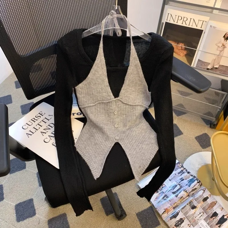 Haut tricoté Long pour femmes, Chic, doux et épicé, avec Design Ne suspendu et fente asymétrique, pour couche de Base d'automne irt