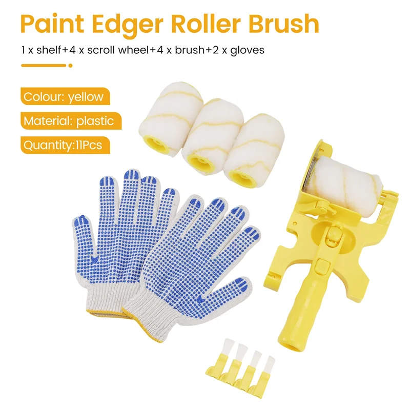 

A76K 11Pcs Paint Roller Brush Set Multifunctional Hand-Held Clean-Cut Paint Edger Roller Brush Portable Home Improvement Tool