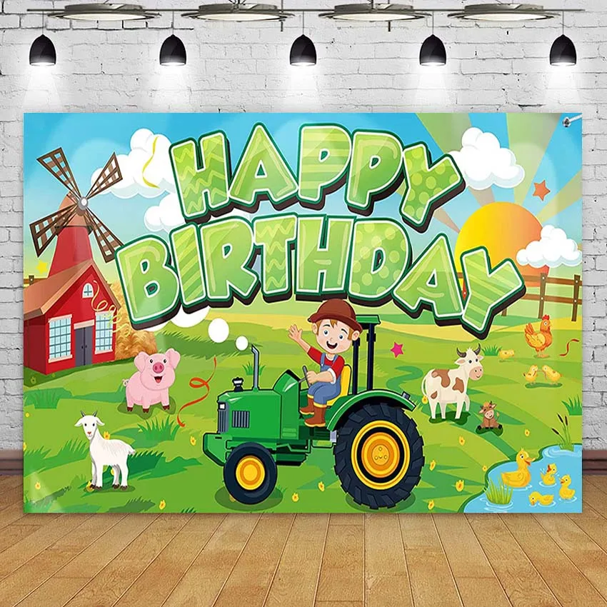 Farm Green Tractor Farmyard Theme Backdrops Baby Shower Birthday Party Wall Banner Background Decor Newborn Photo Booth for Boys