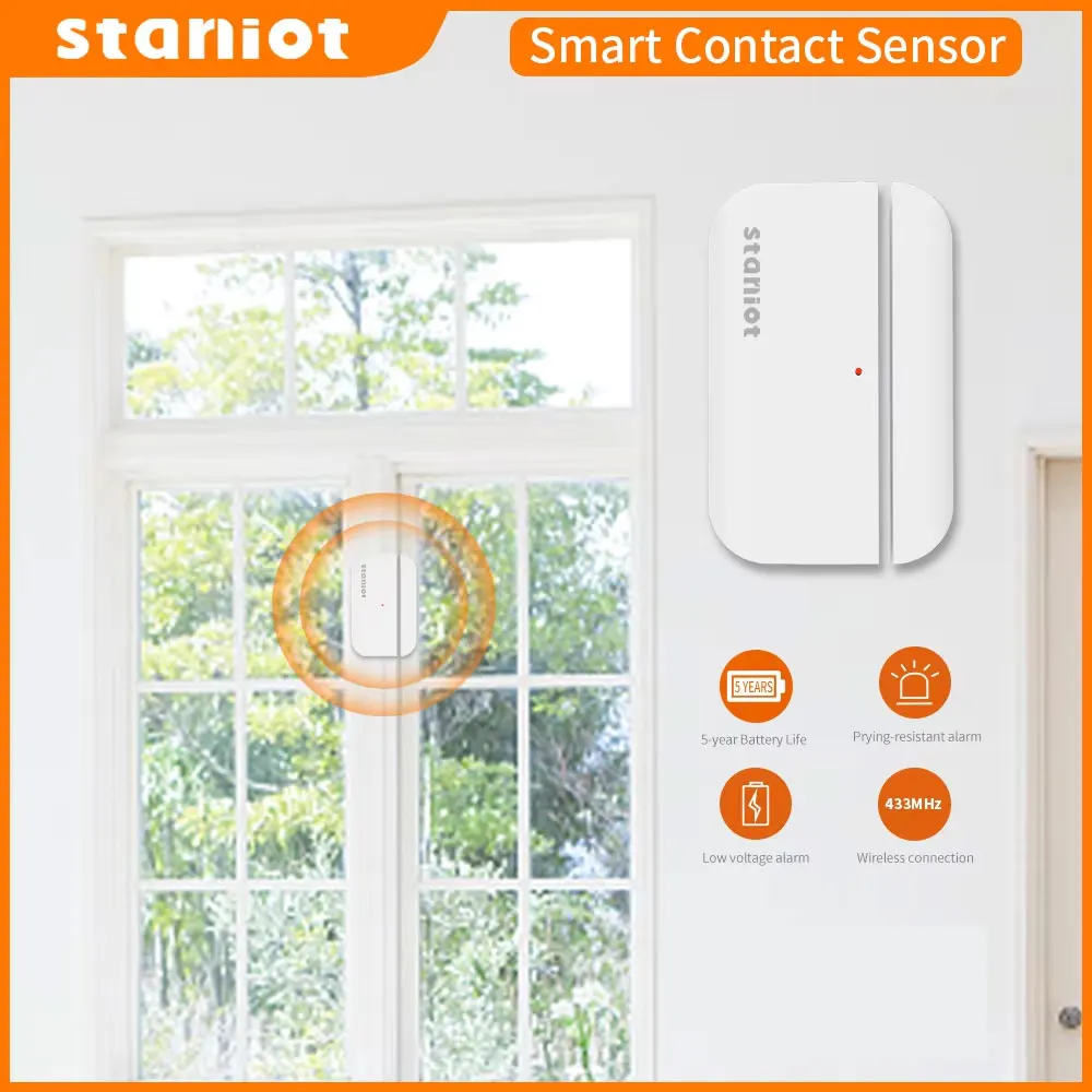 Staniot 5-Year Battery life Contact Sensor Door and Window Open/Closed Detectors 433Mhz Smart Home Wireless Magnetic Sensor