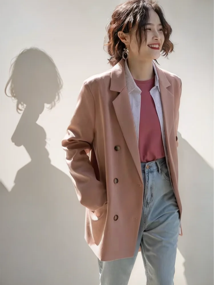 

Blazers Womans Classic Linen Korean Crepe Cropped Yacht Nautical Brass Button Marine Style Contrast Edge Detail Seaside Sweaters