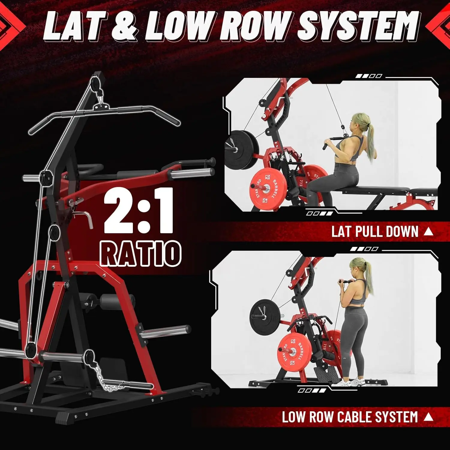 GMWD Leverage Gym, 2:1 Ratio Lever Gym with LAT Low Row System, 2055LB Multi Bench Press Machine for Strength Training,