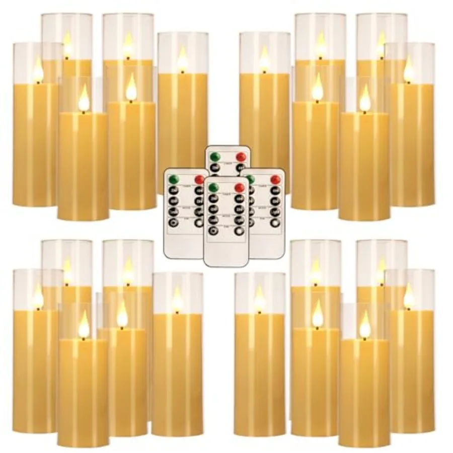 

24 Pack LED Flameless Candles Set 14/16/18cm , Battery - Operated with 4 Remotes, , Timer and Flickering/Steady Modes for Home