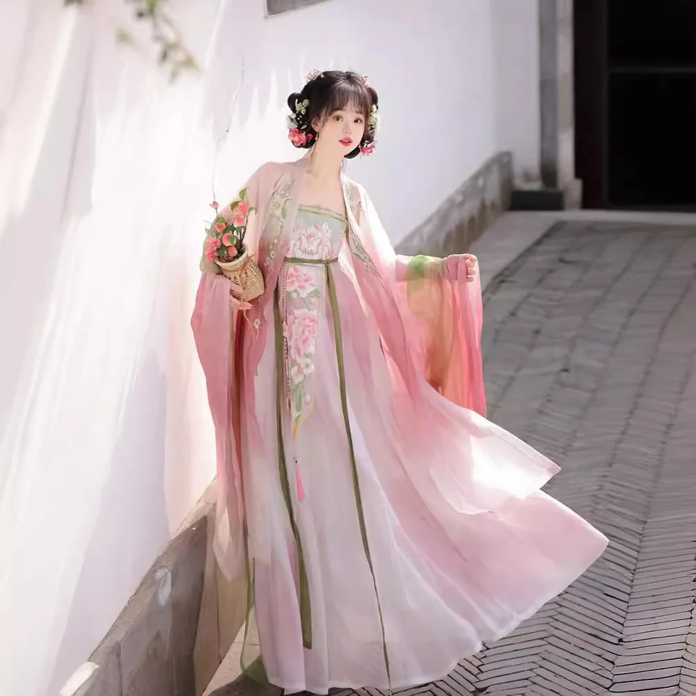 Jupe Cheoko tachée par broderie à la machine pour femmes, style adulte rose, vêtements chinois Han, Hanfu, printemps et été