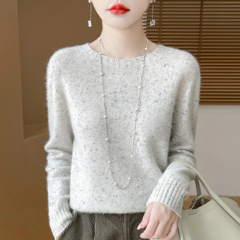 7-Needle Thick Women\'s Clothing Autumn Winter New 100% Wool Knitted Round Neck Pullover Tops Casual Loose Long Sleeved Warm