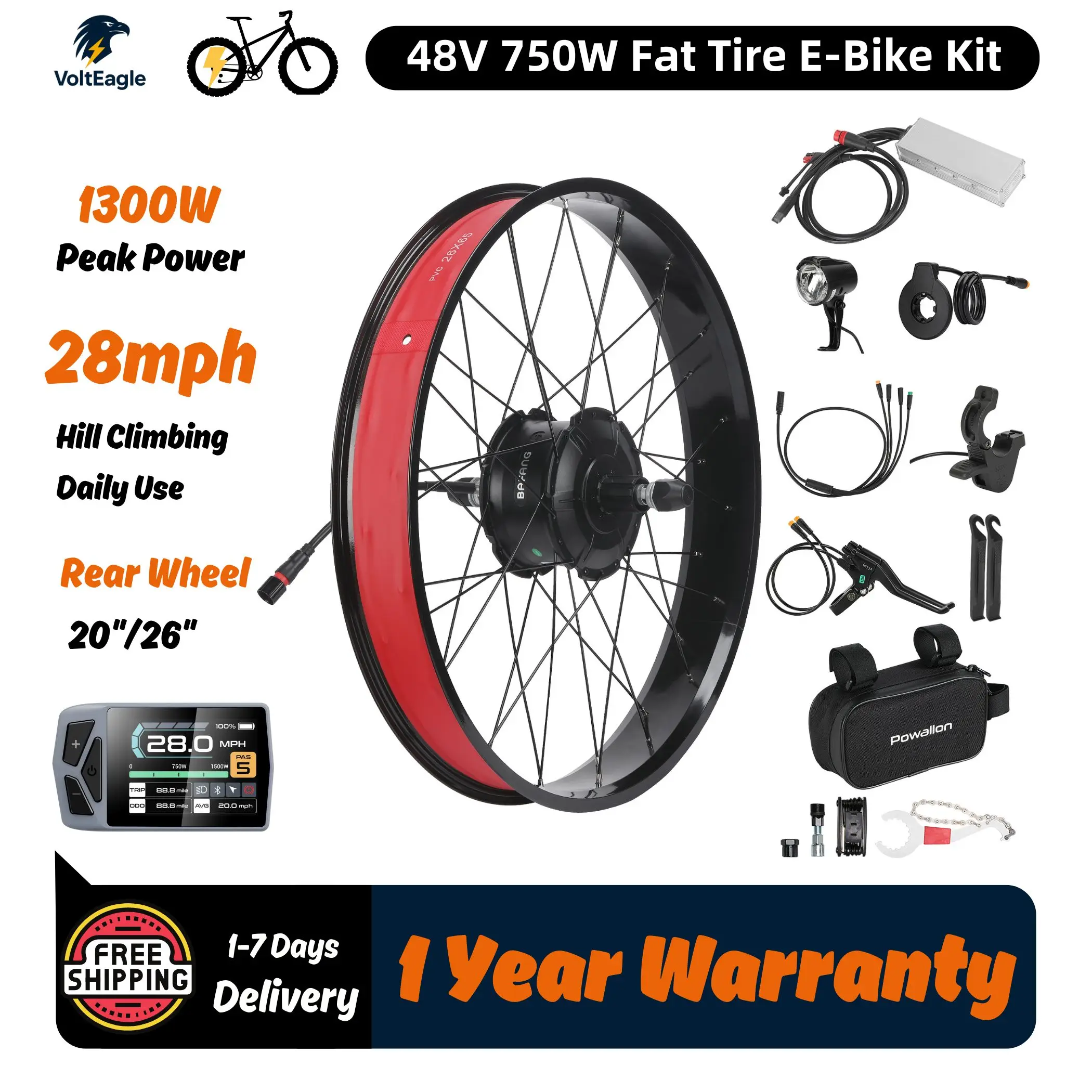 Bafang 750W Fat Tire Ebike Conversion Kit, G062 Rear Hub Motor Kit for Electric Bicycle,  20