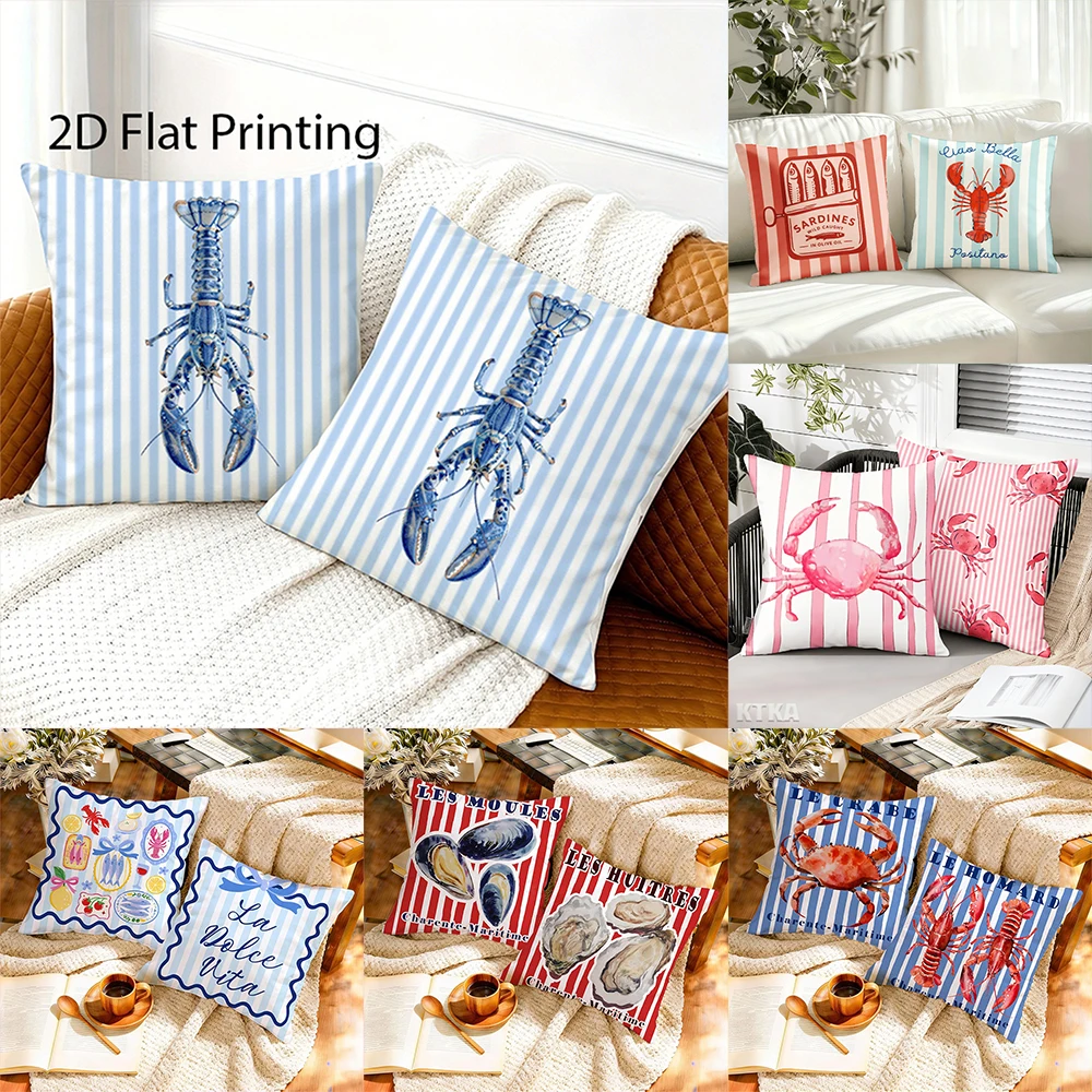 2pcs Nautical Seafood Themed Throw Pillow Covers Sofa interior and exterior decoration cushion cover accessories.