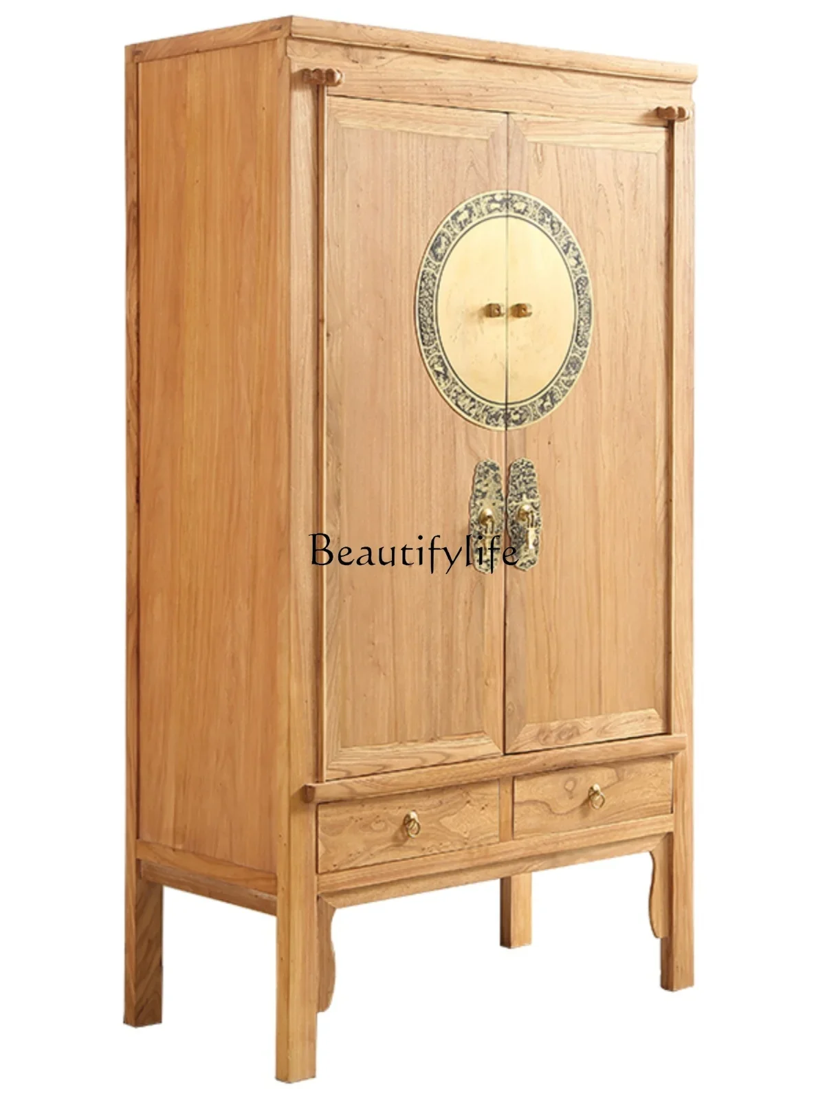 N Chinese Wardrobe Solid Wood Classical Antique Old Elm Bedroom Wardrobe Storage Storage 2 Cabinet