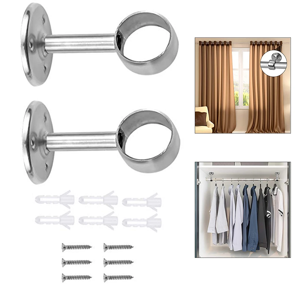 

2pcs Stainless Steel Towel Seats Closet Pole Heavy Duty Closet Rod End Supports With Screws Furniture Hardware Parts