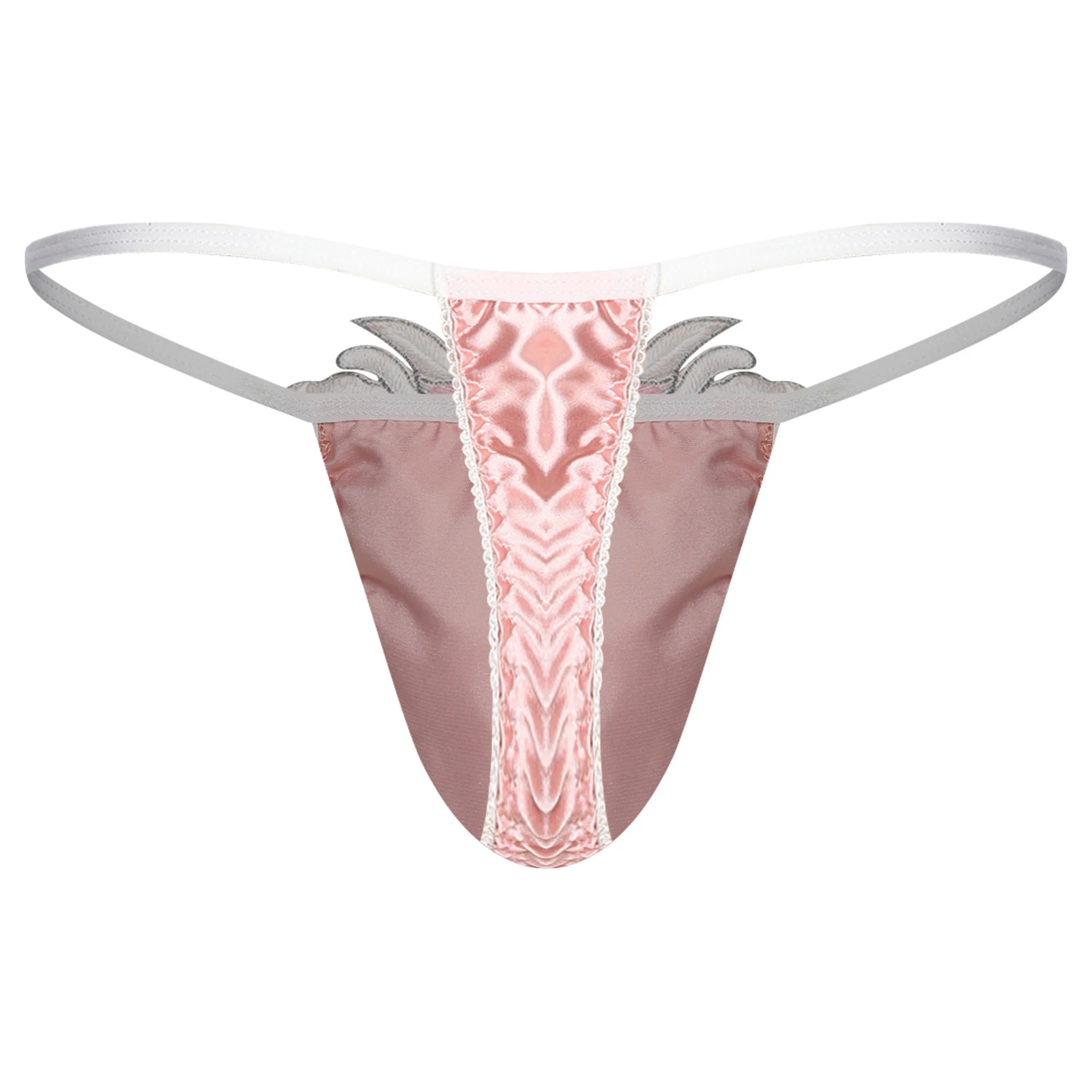 Sissy T-back Thongs Underwear Men Low Rise Floral Embroidery Patch Stain Pouch Spaghetti Straps Micro Briefs Lingerie Nightwear view 4