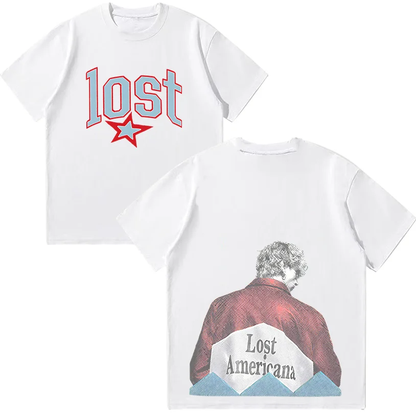 

Mgk Lost Americana Photo Tee Women Men Hip Hop T Shirts Punk Mgk T-shirts Gothic Streetwear Graphic Printing Cotton Casual Tops