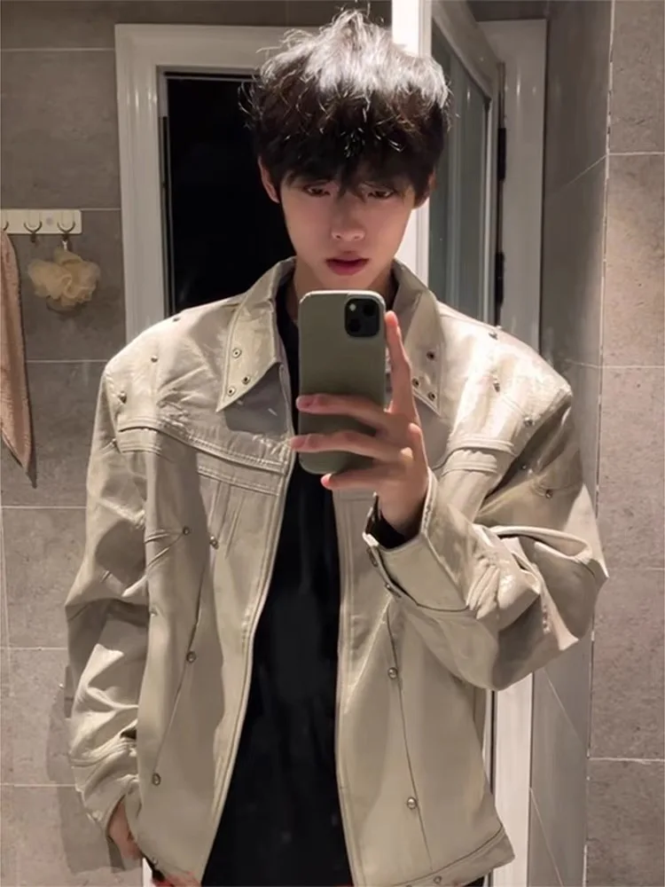 

American Street Metal Jaet ort Sle oulder Pads Мужское осенне-зимнее дизайнерское пальто с уникальной структурой Молодежная повседневная одежда