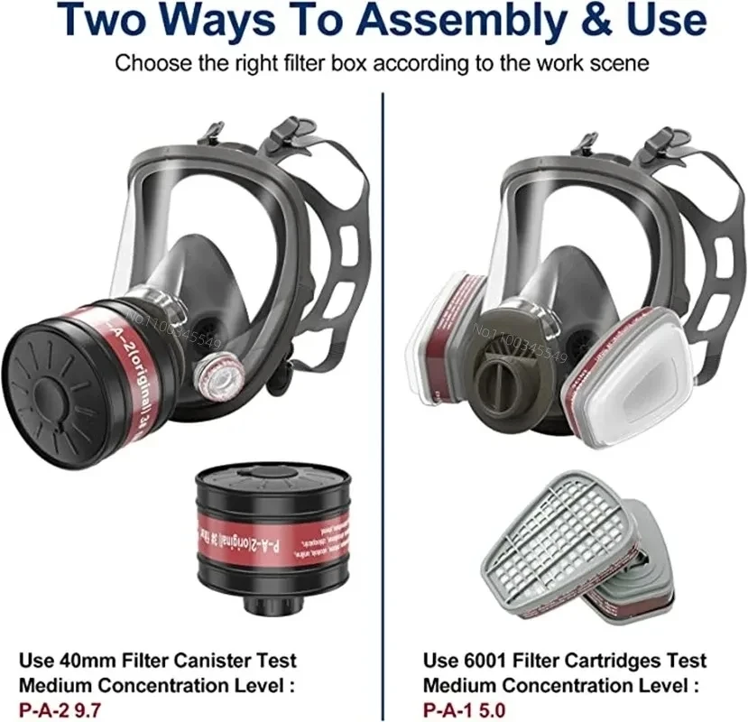 قناع غاز لكامل الوجه، علبة فلتر 40 مم للغازات الصناعية، رش اللحام وتلميع المواد الكيميائية - حماية السلامة