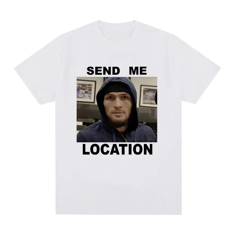 Khabib Send Me Location Graphic T Shirt Fashion Harajuku Short Sleeve T Shirts Hip Hop Vintage Cotton Oversized Tee Shirt Unisex