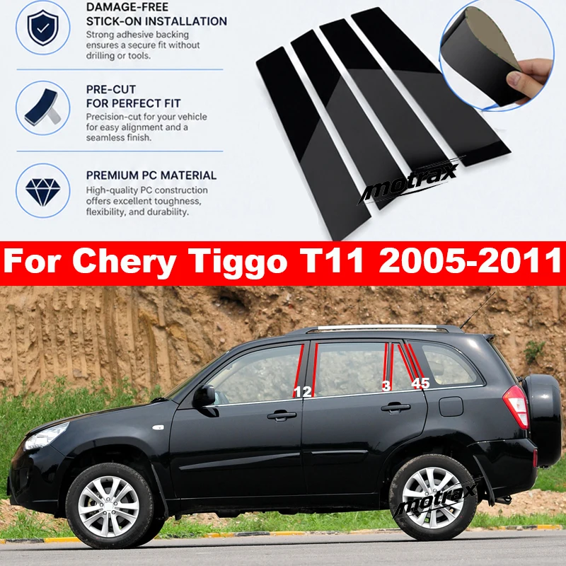 For Chery Tiggo T11 Vortex Tingo 2005‑2011 Auto Exterior B‑C Pillar Window Trim Cover PC Middle Pillar Exterior Stickers