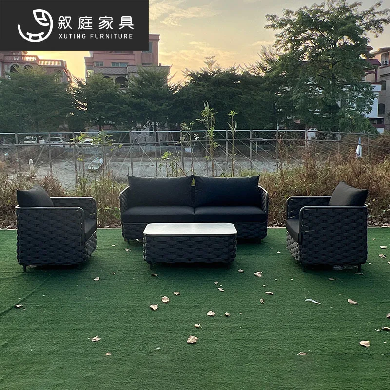 Outdoor Nordic Courtyard Sofa Open-Air Aluminum Alloy Rattan Waterproof and Sunscreen Indoor and Outdoor Villa Terrace Rope Chai