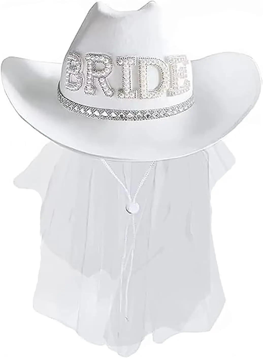 

White Velvet Fur Veil Cowgirl Hat for Brides, Bachelorette Party Favors & Women's Felt Party Hats