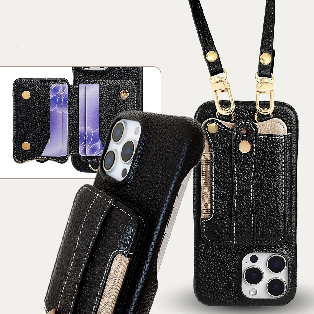 

Back Magnetic Flip Wallet Case Phone Cover for iPhone 17 Air 17 Pro Max with Detachable Wrist Strap