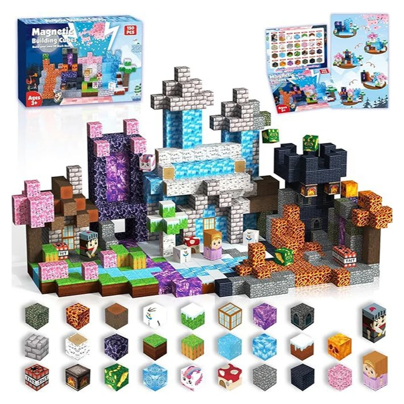 مجموعة مكعبات مغناطيسية لبنات البناء المغناطيسية للأولاد والبنات والأطفال من سن 3 سنوات فما فوق نموذج DIY هدية لعبة حسية للجذع للأطفال