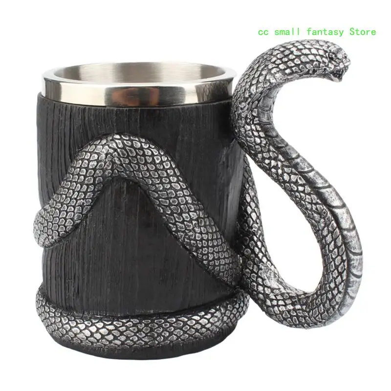 

R3MA 600ml Stainless Steel Beer Mug 3D Resin Snake Handle Drinking Cup Drinware