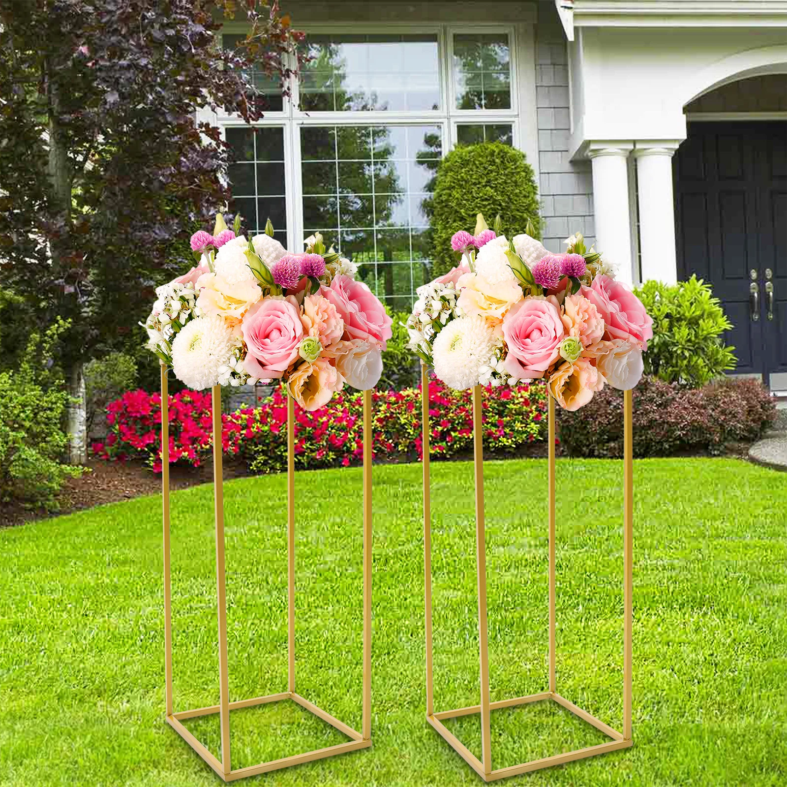 

25*25*60cm Gold Floral Stand Flower Vase Stands Centerpieces Display Rack Road Lead 2Pcs