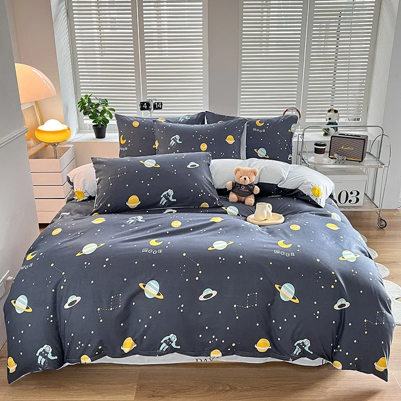 Space Duvet Cover Set Bedding for Kids Boys Girls Universe Astronaut Planet Rocket Printed Reversible Soft Comforter Covers Sets