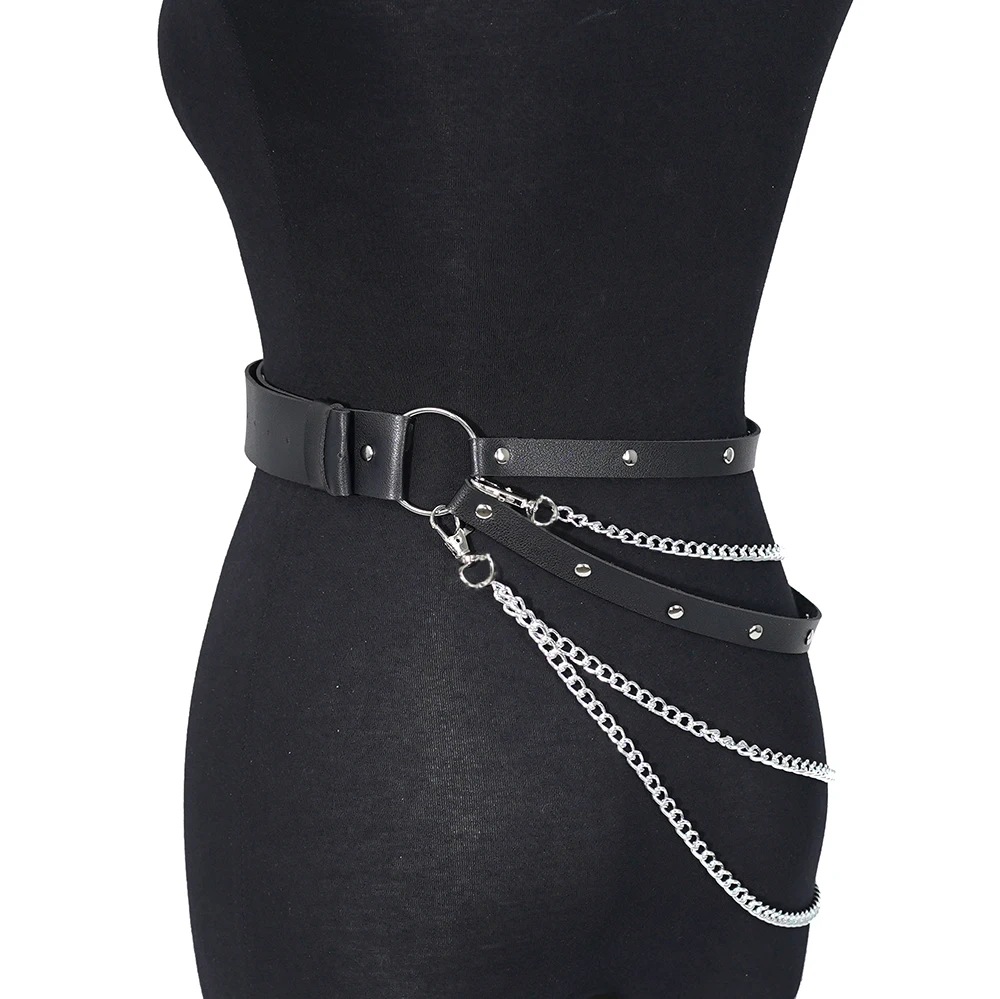 PU レザーチェーンベルト女性のためのファッション女性チェーンハーネスベルトアクセサリーパーティーデート用