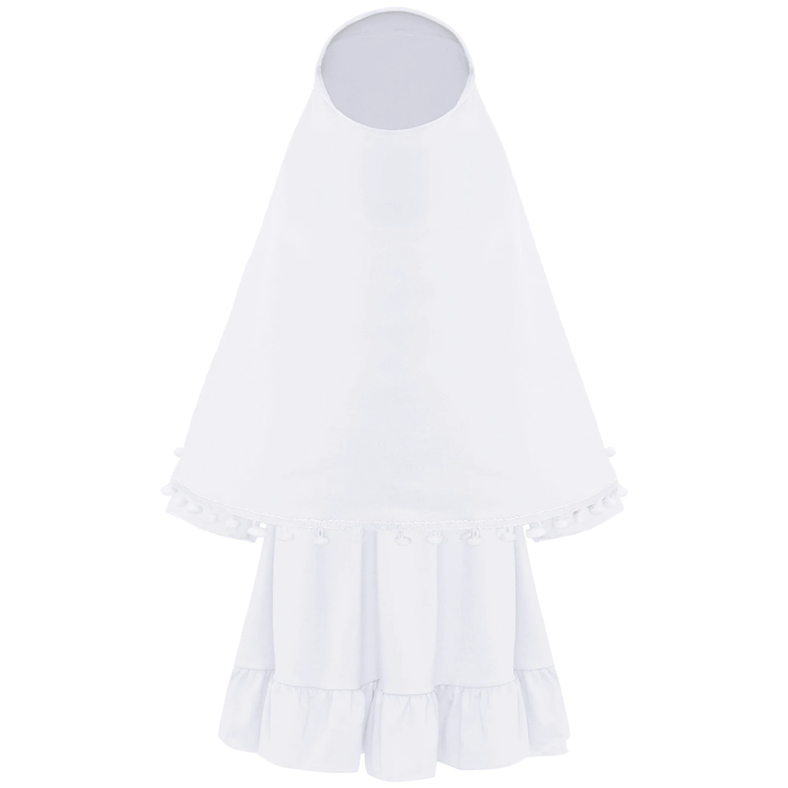 Baby Girls Clothes Muslim Robe Long Flared Sleeve Plush Balls Tassels Dress with Hijab Head Scarf Ramadan Eid Prayer Abaya Gown