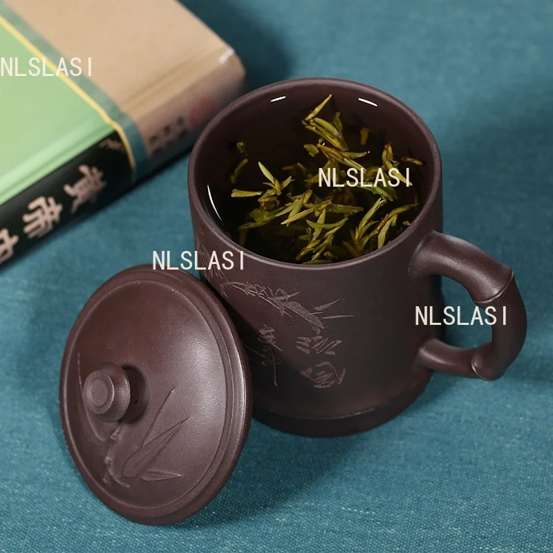 550ml Yixing Purple Clay Tea Cup Men's Office Specific Cup with Lid Large Capacity Household Tea Cup Drinking Utensils