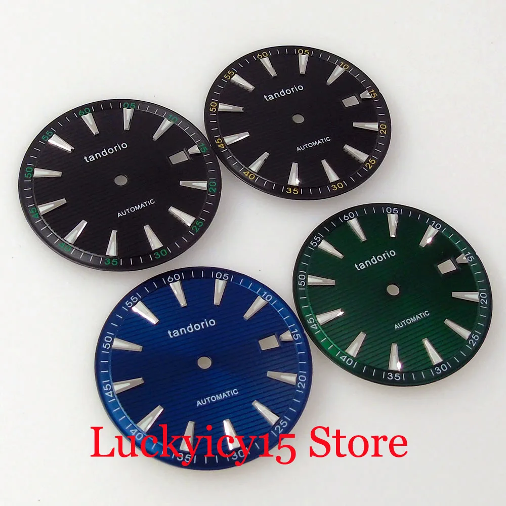 33.2MM Tandorio Watch Dial Fit NH35 NH36 NH35A NH36A Movement Wristwatch Parts With Date Window Luminous Marks