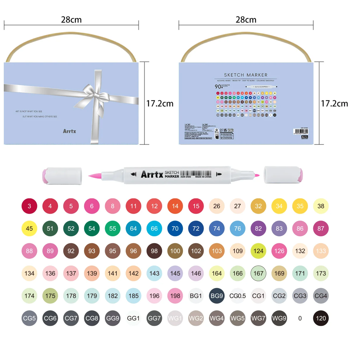 Arrtx 90 kleuren Alcohol Markers Dubbele Punt Zachte punt + Fijne punt Schets Art Markers voor Kunstenaars Volwassen Markers voor Schetsen Kleuren