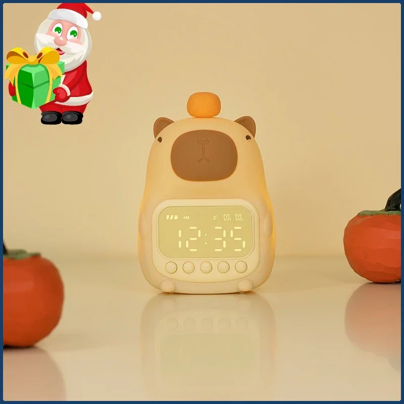 + Capybara Luce notturna a LED Sveglia digitale ricaricabile in silicone Lampada da tavolo dimmerabile Temporizzazione Carica USB Regalo di compleanno per bambini