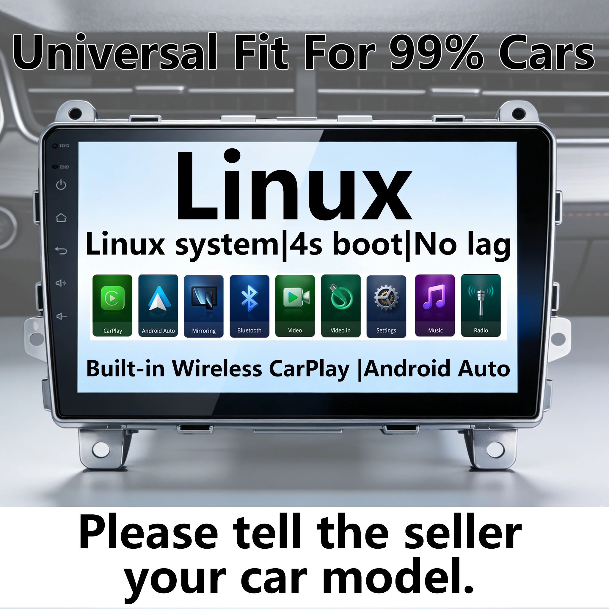 Universal Radio HIFI LHD RHD Wireless Carplay Android Auto Car Multimedia Player Touch Screen Linux System 9inch Full Laminated