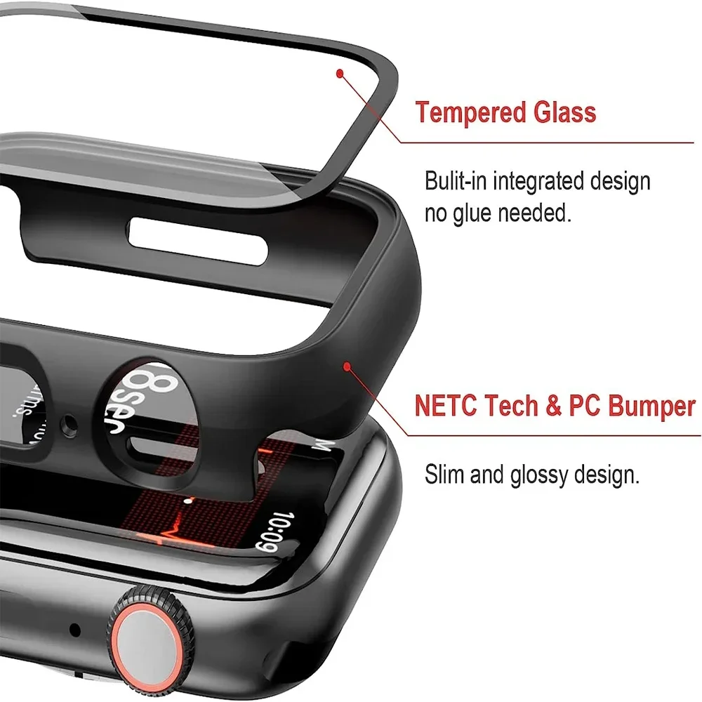 Glass+cover For Apple Watch Case series 9 8 7 6 5 4 3 SE 44mm 40 45mm 42-38-41mm bumper Screen Protector apple watch Accessories