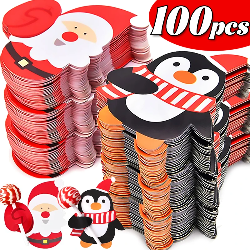 Weihnachten Lutscher Papierkarten Cartoon Weihnachtsmann Pinguin Schneemann Kinder Süßigkeiten Geschenke Paket Verpackung Neujahr Party Dekoration – Detail 2