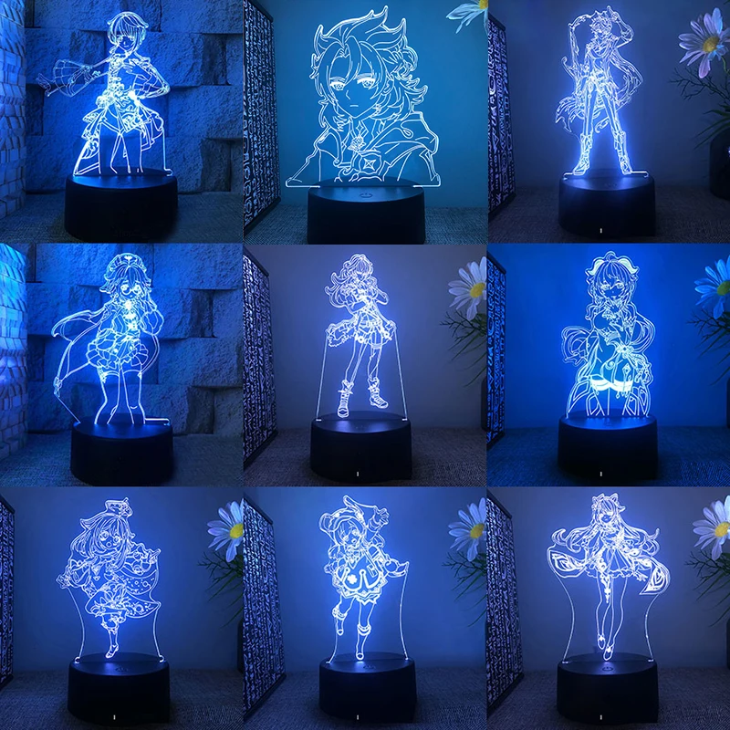 Genshin Impact Yae Miko Hu Tao Scaramouche Game Figure 3d Led Lamp For Bedroom Kazuha Tighnari Acrylic Night Lights Gift