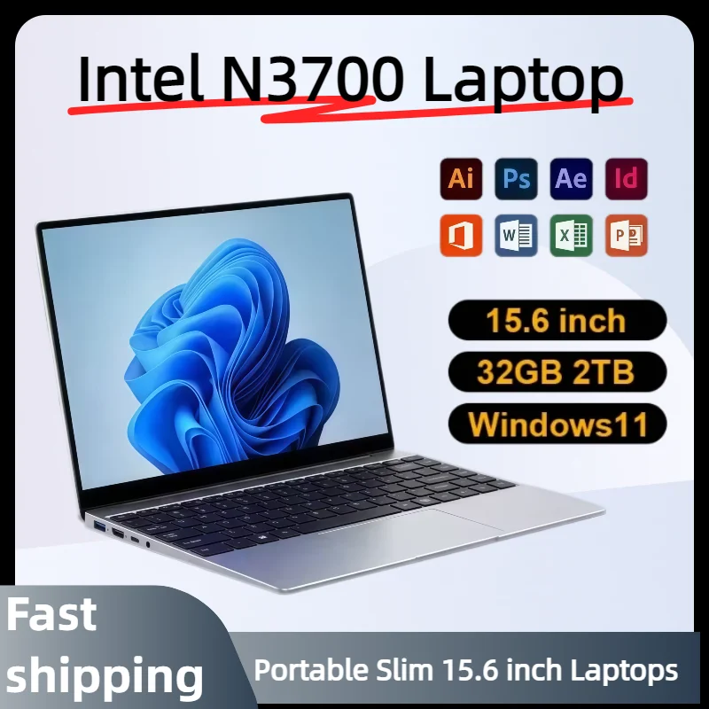 Ultra Slim Intel N3700 Notebook Gamer 15.6Inch  Laptop 16GB RAM 2TB SSD 1920*1080 Display PC Windows 11 Office Study Computer