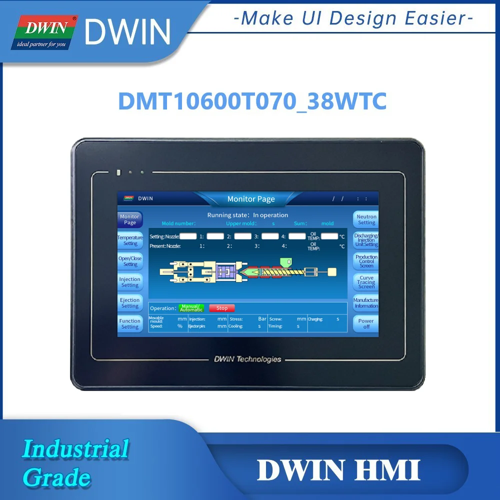 

DWIN HMI 7 inch 1024*600 Capacitive Touch Panel with Shell A40i Module Network RS232 RS422 DMT10600T070_38WTC