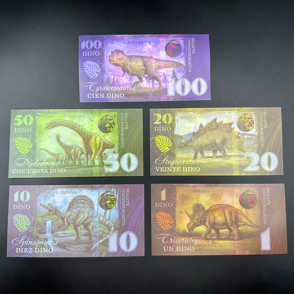 5PCS Dinosaur 1 10 20 50 100 Bills Banknote Tyrannosaurus Rex Commemorative Viewing Banknotes Collectibles