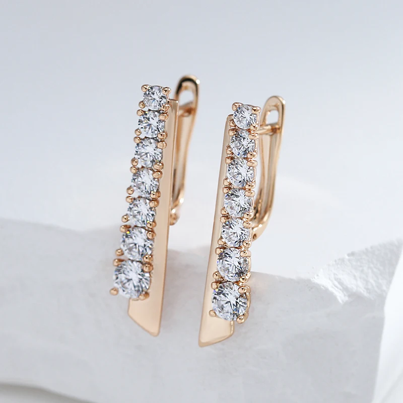 Kinel Luxury 585 Rose Gold Color Long Dangle Earrings for Women Fashion Natural Zircon Party Party Daily Fine Unique Jewelry