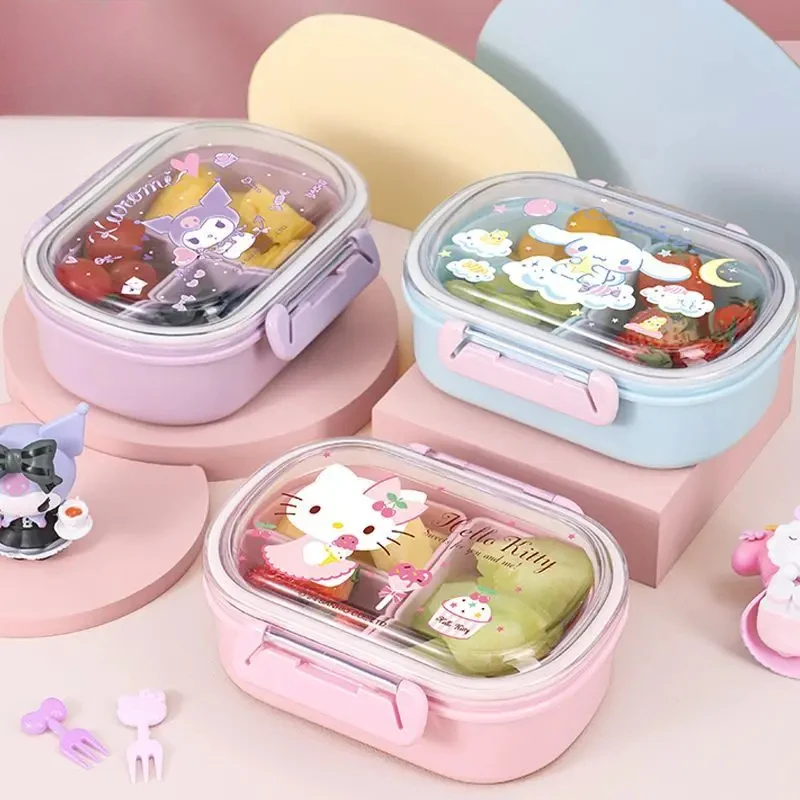 MINISO Sanrio Kuromi Cinnamoroll Fruit Box Children Portable Spring Outing Separated Fresh-keeping bento box lunch box for kids