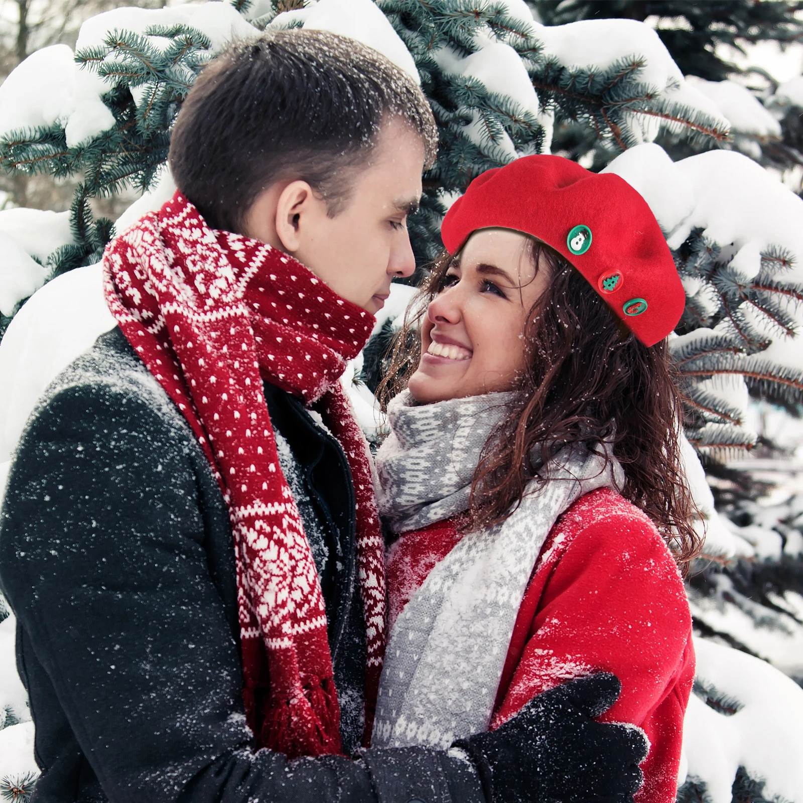 

Women Beret Hat Christmas Red Party Warm Decorative Xmas Wool Hat Ladies Soft Smooth Comfortable BrightColor UniqueDesign