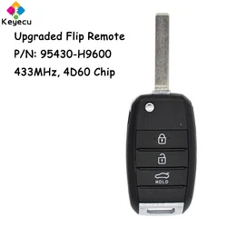 KEYECU Upgraded Flip Remote Control Car Key With 3 Buttons 433MHz 4D60 Chip for Kia Rio 2018 2019 Fob P/N: 95430-H9600