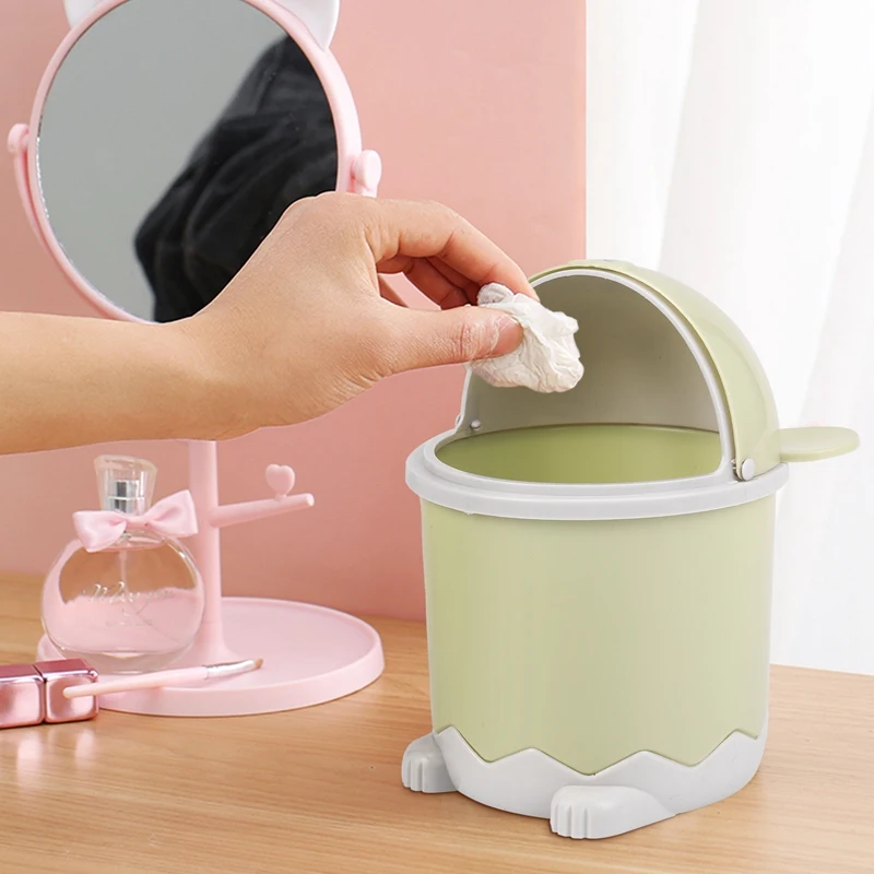 HOT SALE Creative Cute Desktop Trash Desktop With Lid Small Paper Basket Mini Flip Plastic Trash Can