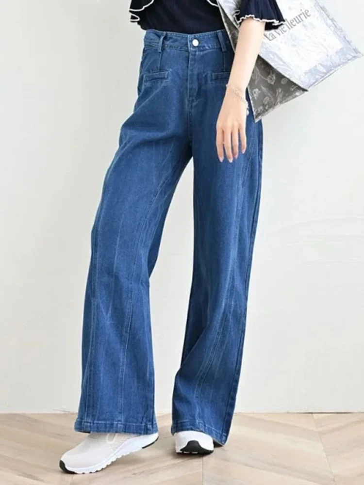Back Bow High Waisted Jeans for Women Sweet Style Street Blue American Retro 2024 New Wide Leg Straight Leg Y2k Pants Trousers